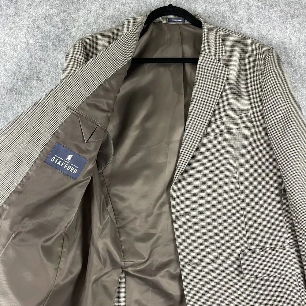 Stafford Year Round Blazer‎ Sport Coat Mens 42R Herringbone Classic Fit Travel